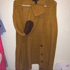 Mustard Yellow Cardigan with elbow patches